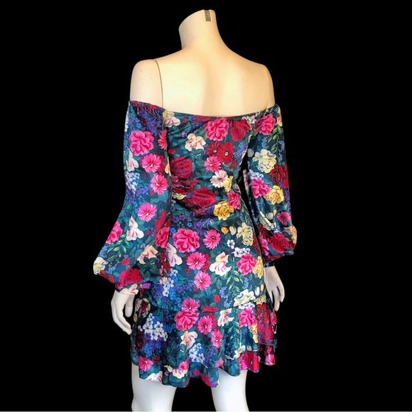 ROCOCO SAND Floral On or Off the Shoulder Ruched Mini Dress S - Picture 7 of 10